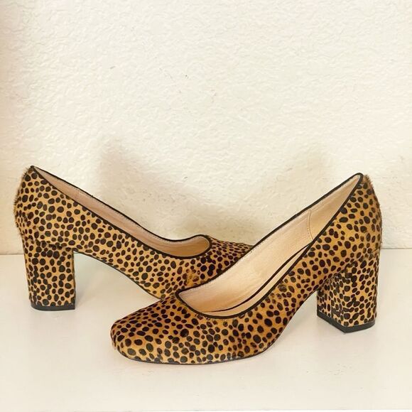 ANTHROPOLOGIE Spotted Leopard Cheetah Calf Hair Square Toe Chunky Heels Pumps. 9 - Picture 15 of 15